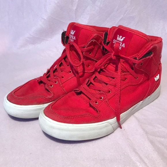 Supra all red high tops sneakers canvas lace up kicks - Picture 5 of 10